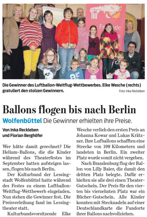 Kulturbund der Lessingstadt Wolfenbüttel e.V. - Presseartikel Luftballonwettbewerb