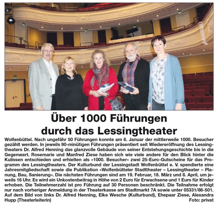 Kulturbund der Lessingstadt Wolfenbüttel e.V. - Presseartikel Führungen durch das Lessingtheater